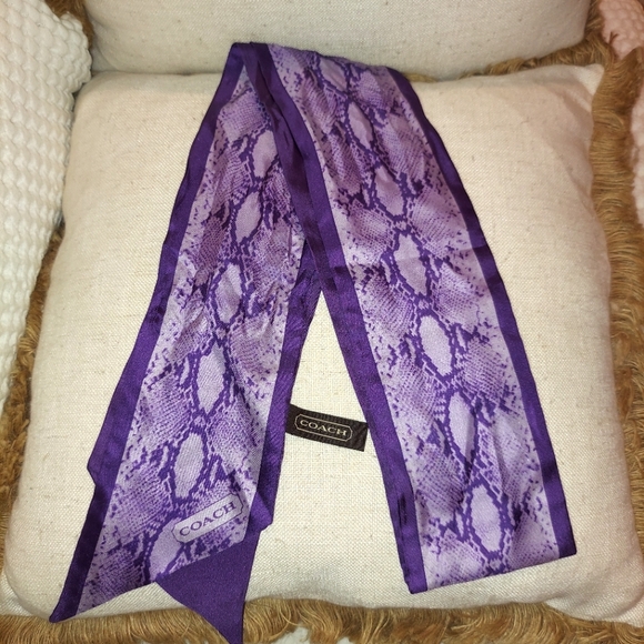 Coach Purple Snake Print Silk Scarf Sash - Picture 9 of 11
